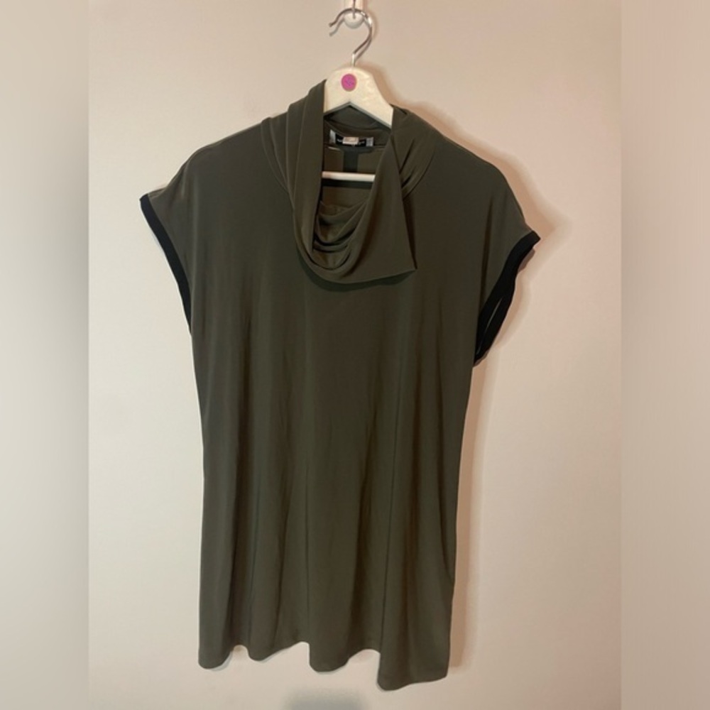 Joseph Ribkoff Olive Green Cowl Neck Tunic Dress Asymmetrical Handkerchief‎ Neck
